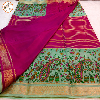 Purple & Pista Green designer semi Mysore Silk Saree