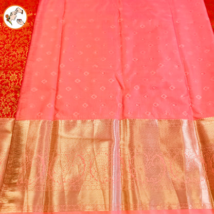 Red with Baby Pink border Bridal Kanchipuram Mix Silk Saree