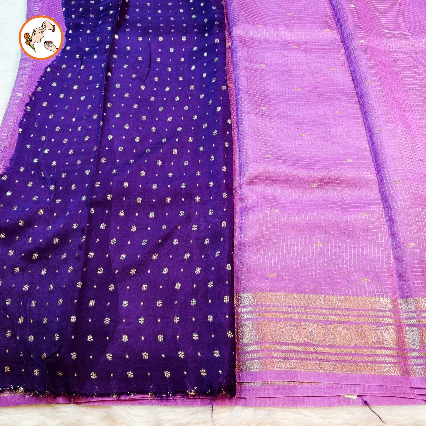 Lavender Podi Kattam checks viscose Silk Fancy Saree with contrast blouse