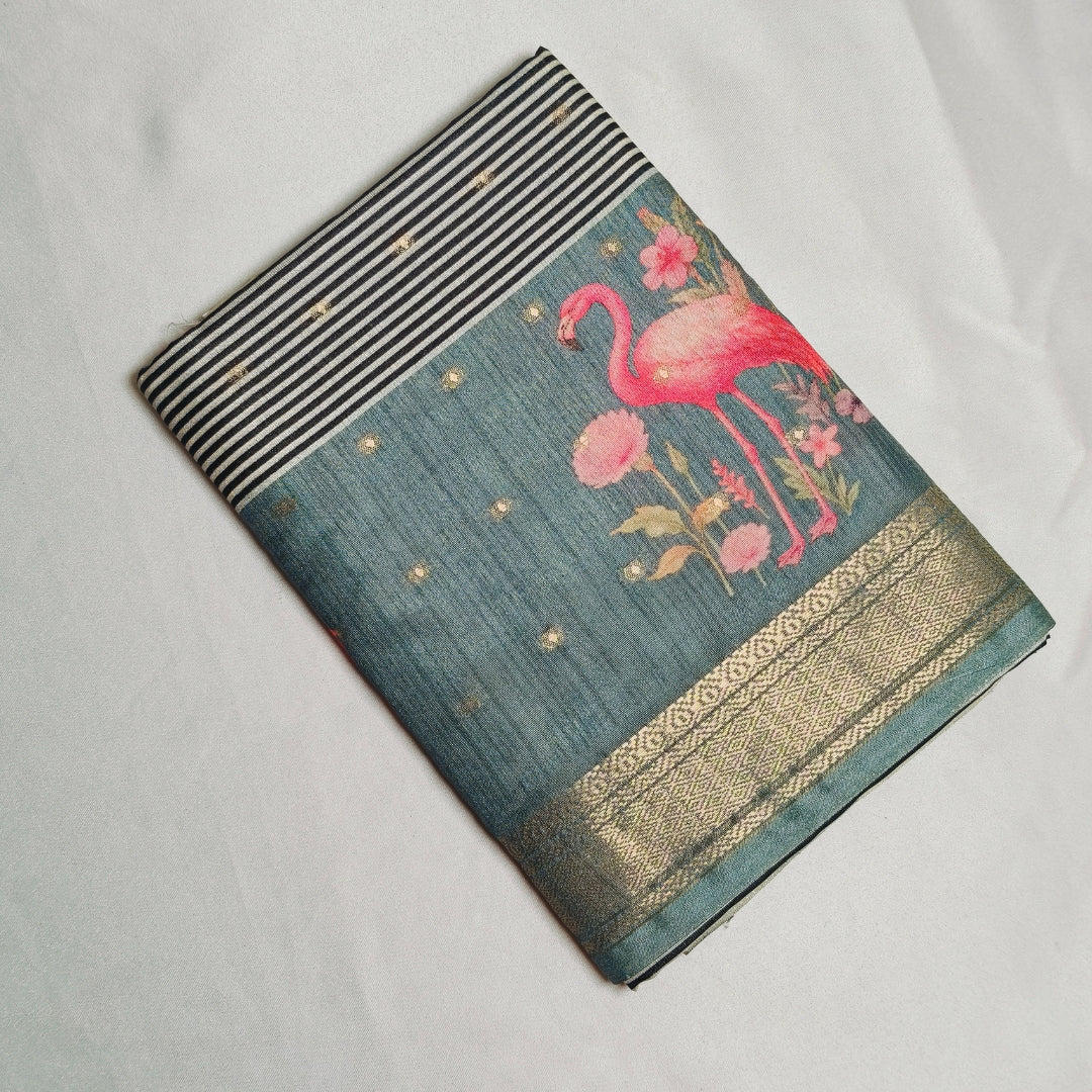 Lavender Tussar Saree with Black and White Stripes Pattern