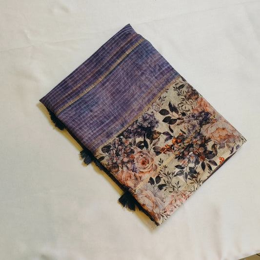 Lavender Chanderi Cotton Saree with Floral Border