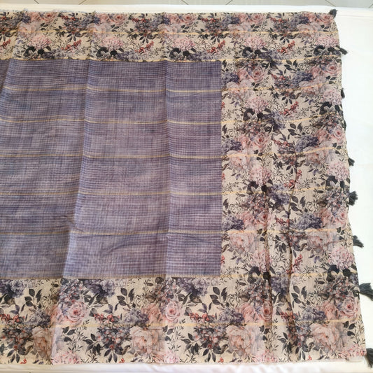 Lavender Chanderi Cotton Saree with Floral Border
