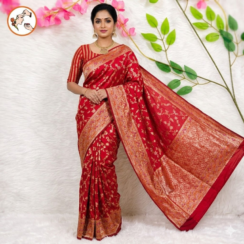 Red Meenakari weaving Banarasi Crush Saree