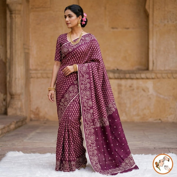 Purple colour Unique Pattern Raw Silk Designer Saree with embriodary work