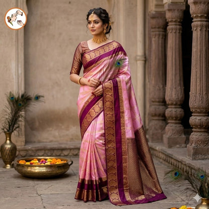 Pink & Purple Royal Mango border Mysore Silk Saree