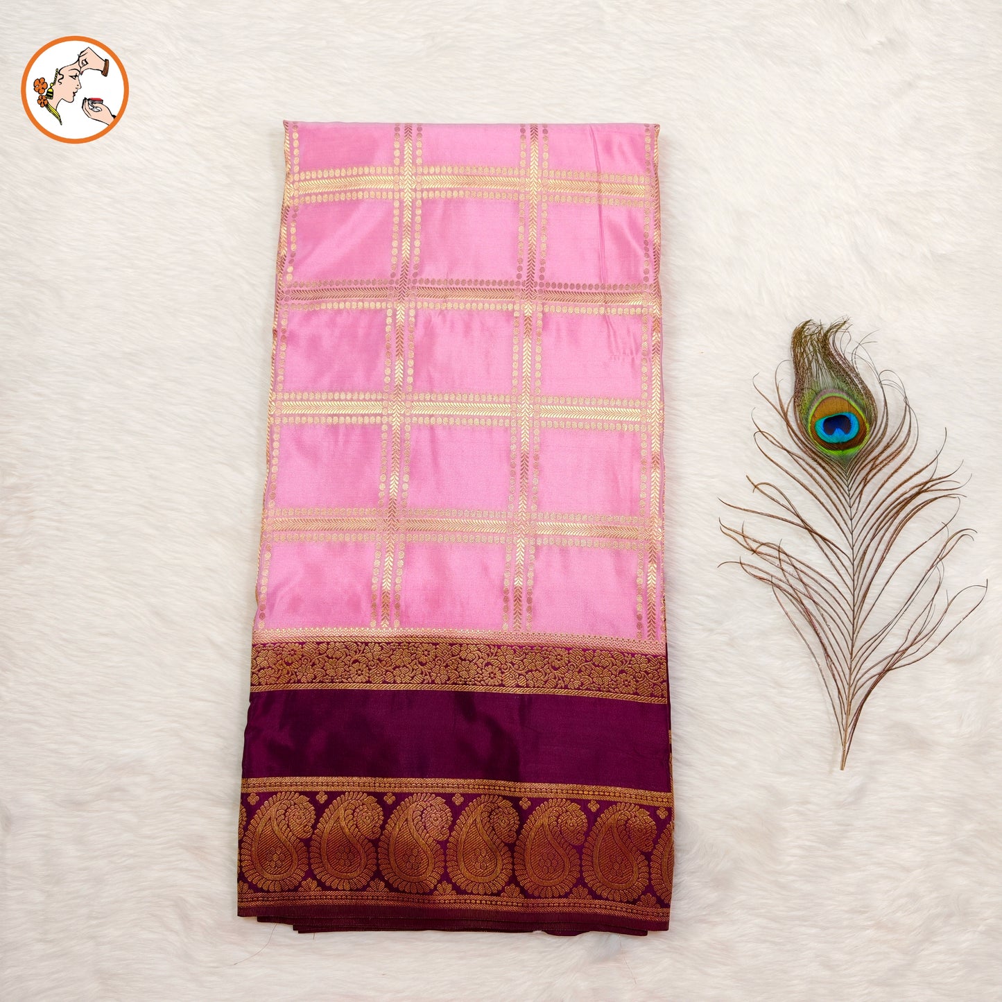 Pink & Purple Royal Mango border Mysore Silk Saree