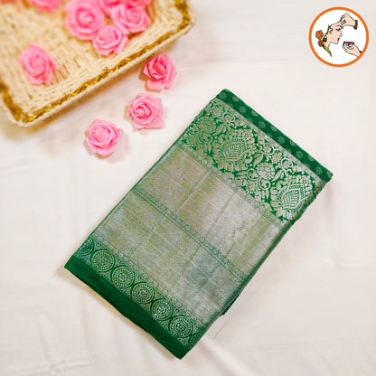 Dark Green Traditional 1000 butta Kanchipuram Silk Saree with Silver Jari