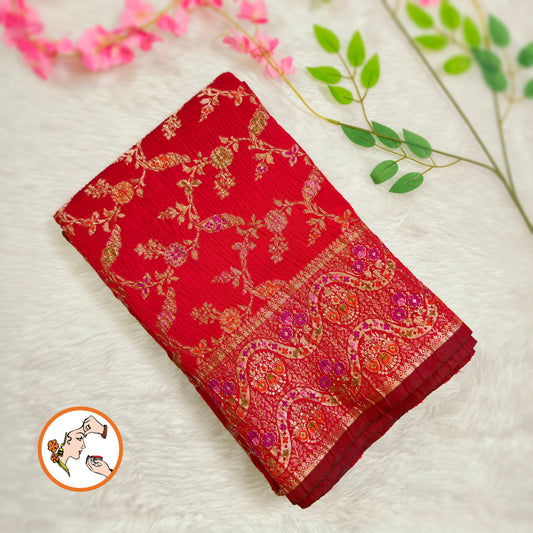 Red Meenakari weaving Banarasi Crush Saree