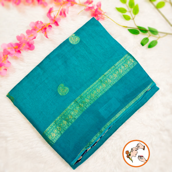 Peacock Green/Teal Mango butta Viscose Silk Saree with contrast blouse