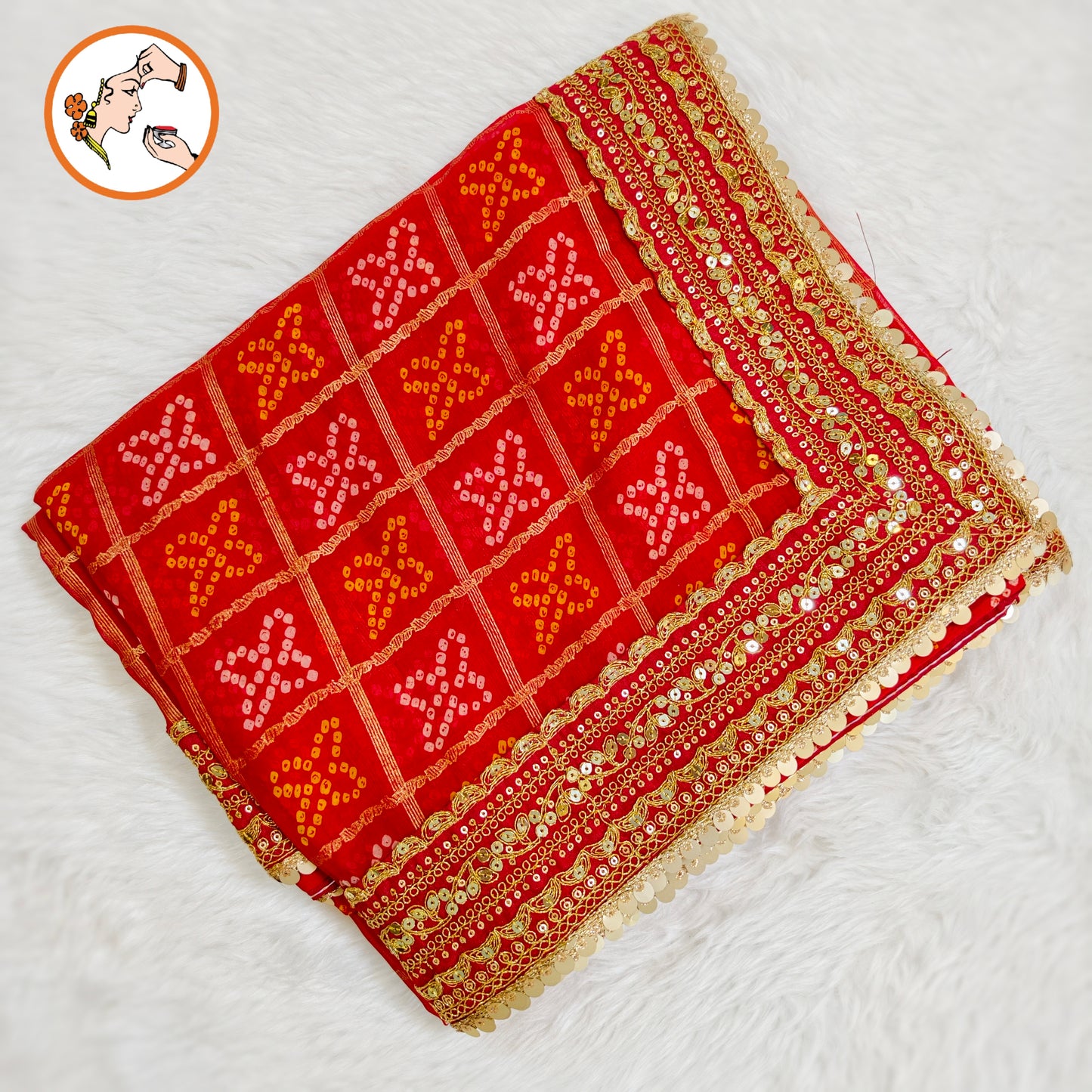 Red Bandhani Georgette Partywear Saree with Lace border
