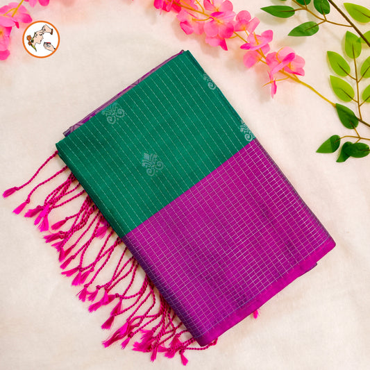 Green with Purple Vairoosi border Soft Silk Saree