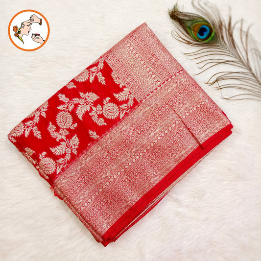Red Jaal design Classic Pure Banarasi Silk Saree (Light Weight)