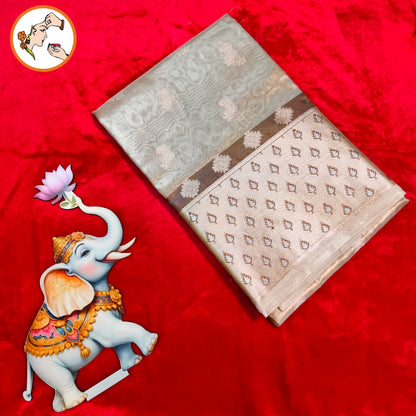 Metalic Silver Paithani border Kota Tissue Fancy Silk Saree