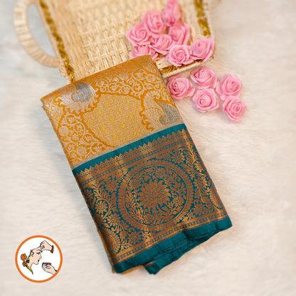 Mustard Yellow with Dark Green Kanchipuram Tissue Silk Saree