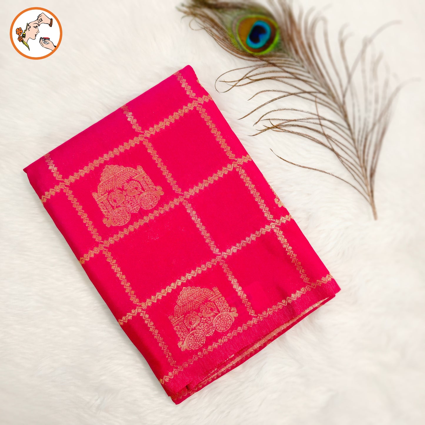 Rani Pink borderless Chariot butta Vintage checks Georgette Silk Saree