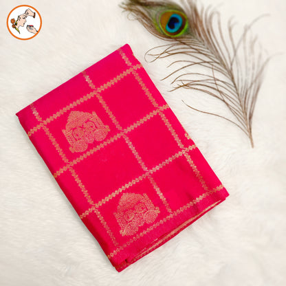 Rani Pink borderless Chariot butta Vintage checks Georgette Silk Saree