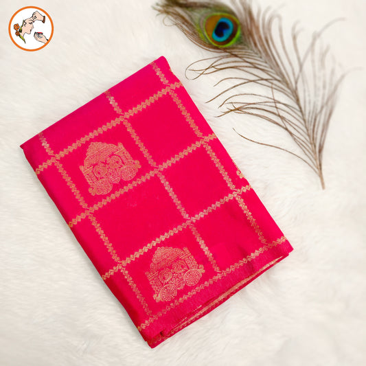 Rani Pink borderless Chariot butta Vintage checks Georgette Silk Saree