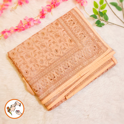 Pastel Peach Rose Gold Embroidery Stonework Partywear Georgette Saree
