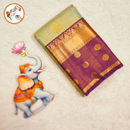 Light Sky Blue colour with Purple border High Tissue Kanchipuram Semi Silk Saree