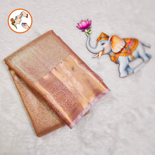 Pink (Rose Gold) High Tissue Kanchipuram Semi SIlk Saree