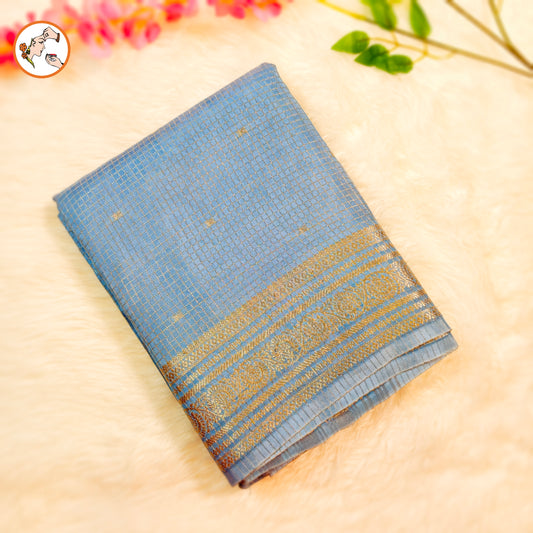 Light Blue Podi Kattam checks Viscose Silk Fancy Saree with Contrast blouse