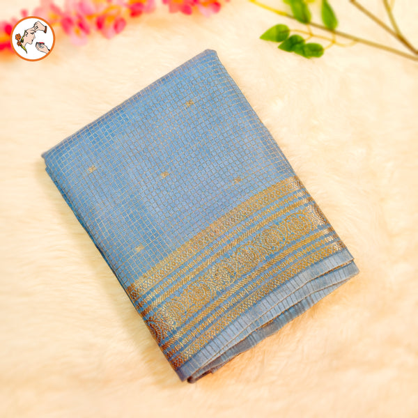 Light Blue Podi Kattam checks Viscose Silk Fancy Saree with Contrast blouse