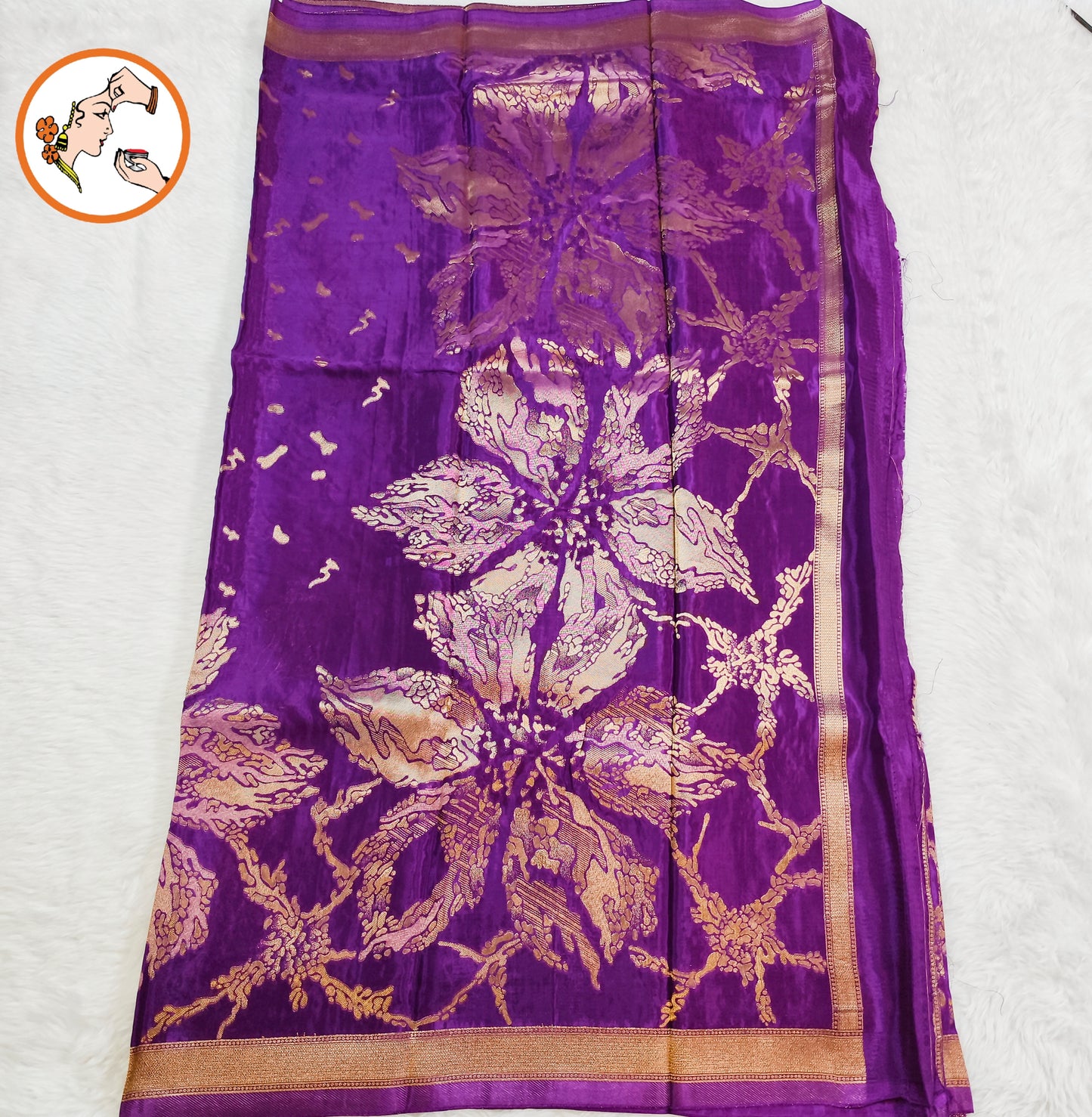 Purple Gold zari work Bridal Pure Russian Satin Silk Saree
