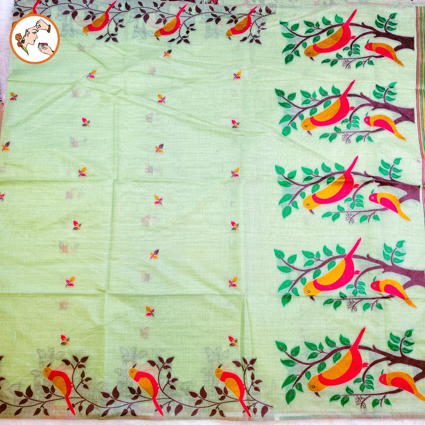 Green sparrow theme Cotton Casual Saree