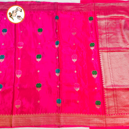 Magenta Pink with delicate Floral buti subtly embrioded Banarasi katan Russian Silk Saree