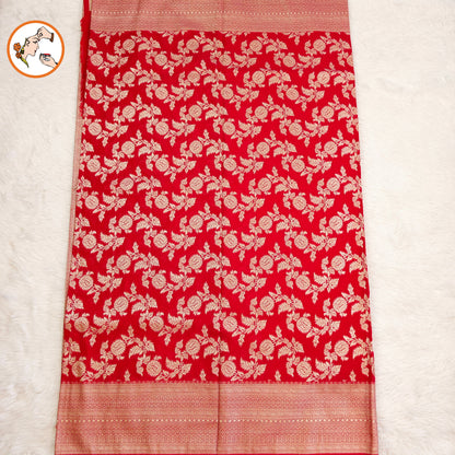 Red Jaal design Classic Pure Banarasi Silk Saree (Light Weight)