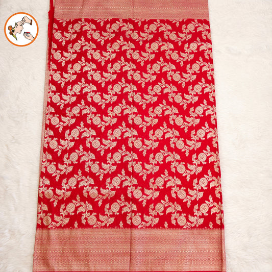 Red Jaal design Classic Pure Banarasi Silk Saree (Light Weight)