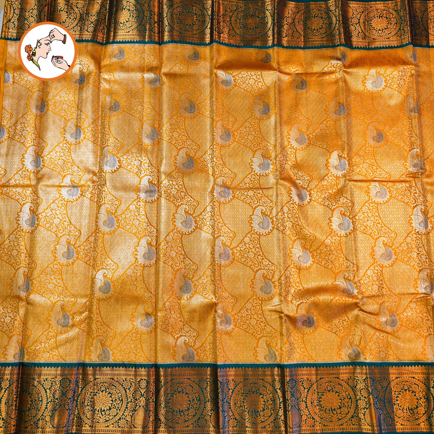 Mustard Yellow with Dark Green Kanchipuram Tissue Silk Saree