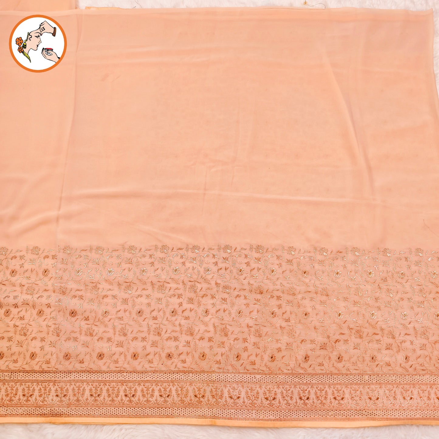 Pastel Peach Rose Gold Embroidery Stonework Partywear Georgette Saree