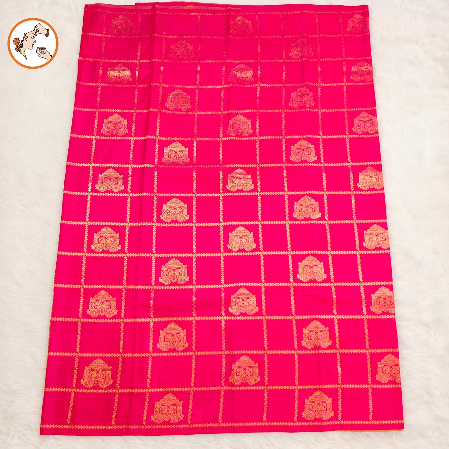 Rani Pink borderless Chariot butta Vintage checks Georgette Silk Saree