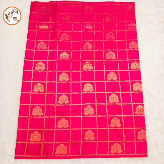 Rani Pink borderless Chariot butta Vintage checks Georgette Silk Saree