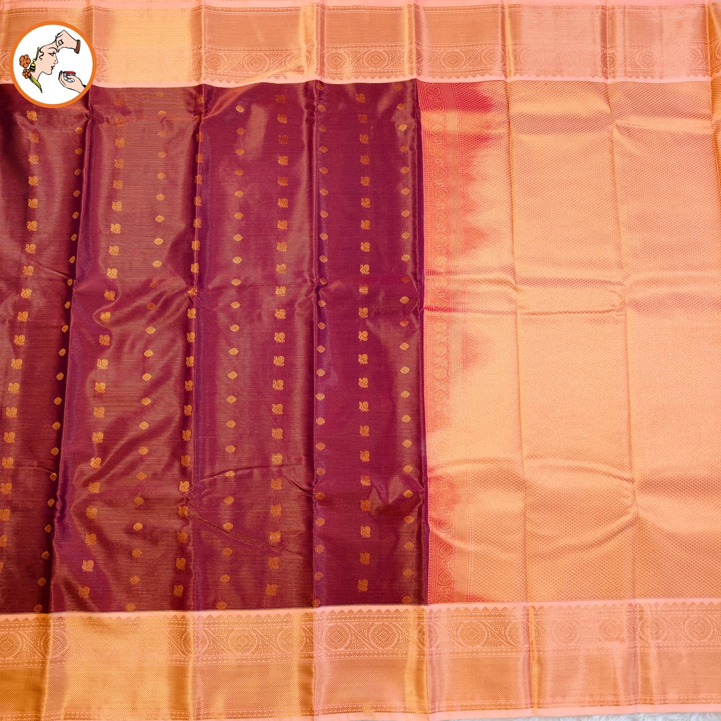 Maroon with Peach border Vairoosi stripes Kanchipuram Semi Silk Saree