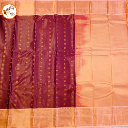Maroon with Peach border Vairoosi stripes Kanchipuram Semi Silk Saree