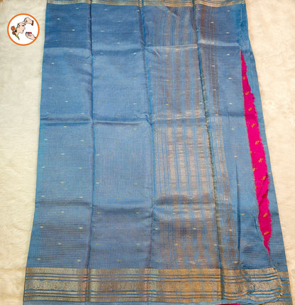 Light Blue Podi Kattam checks Viscose Silk Fancy Saree with Contrast blouse