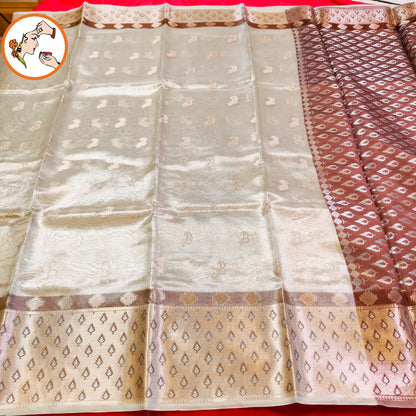 Metalic Silver Paithani border Kota Tissue Fancy Silk Saree