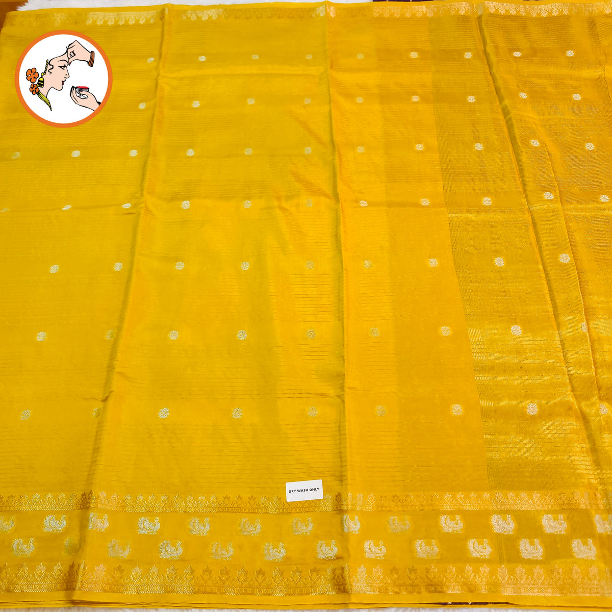 Yellow stripes body & peacock border Soft Viscose Fancy Silk Saree with Purple Contrast blouse