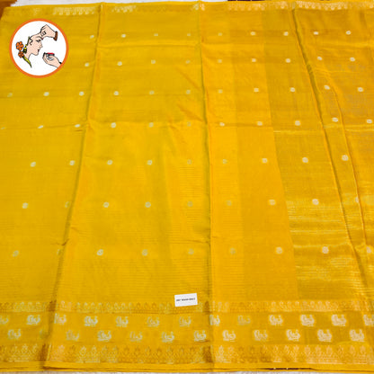 Yellow stripes body & peacock border Soft Viscose Fancy Silk Saree with Purple Contrast blouse
