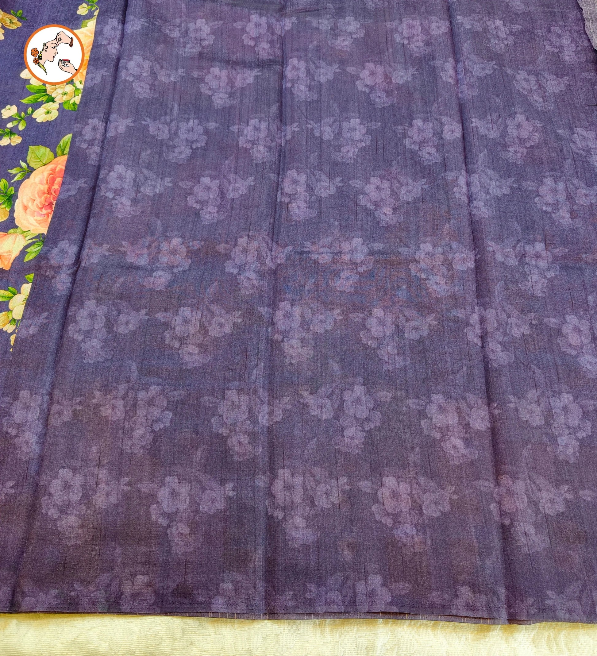Elegant Purple brush paint Floral Tussar Saree for festive wear