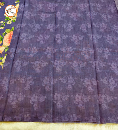 Elegant Purple brush paint Floral Tussar Saree for festive wear