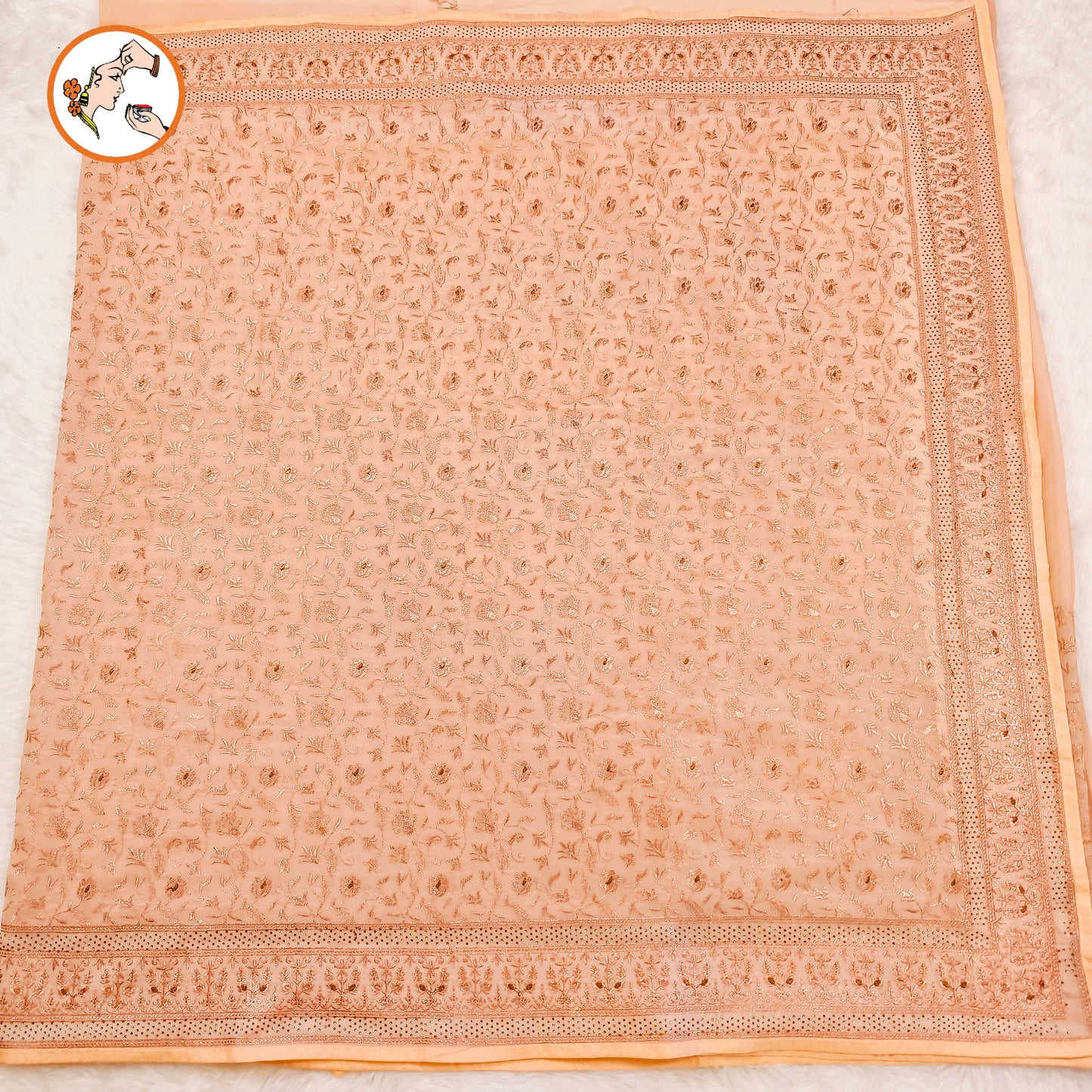 Pastel Peach Rose Gold Embroidery Stonework Partywear Georgette Saree