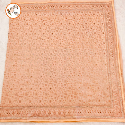 Pastel Peach Rose Gold Embroidery Stonework Partywear Georgette Saree