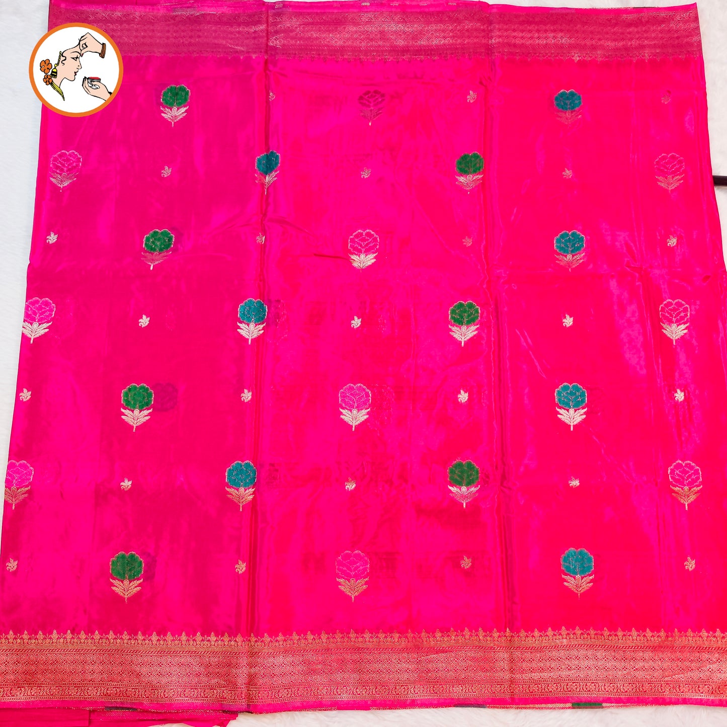 Magenta Pink with delicate Floral buti subtly embrioded Banarasi katan Russian Silk Saree