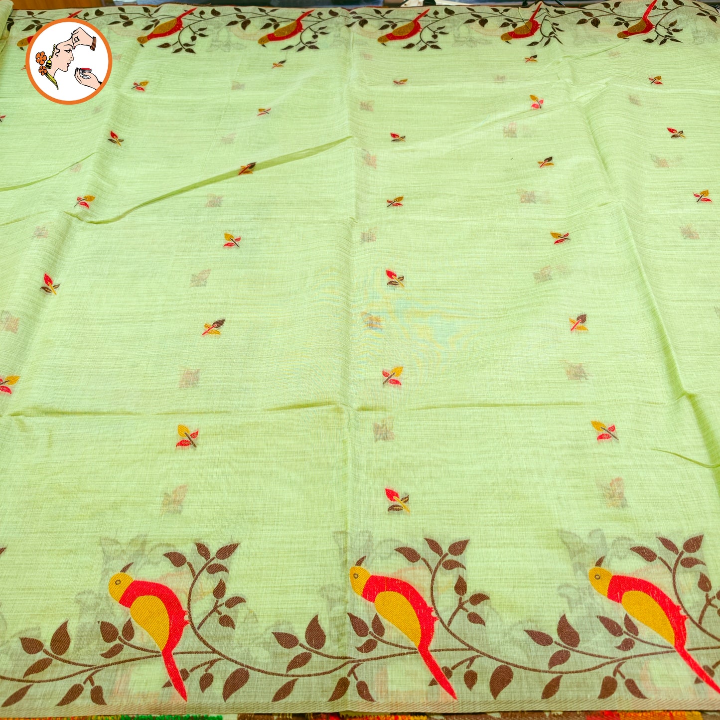 Green sparrow theme Cotton Casual Saree