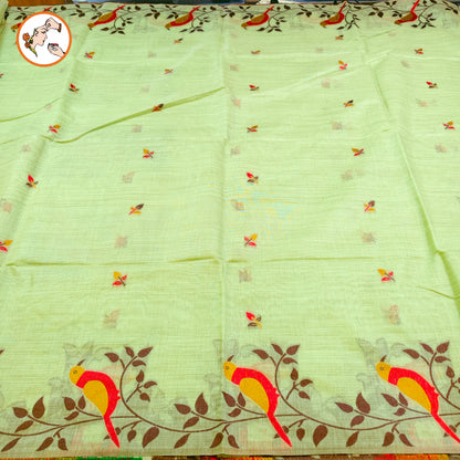 Green sparrow theme Cotton Casual Saree