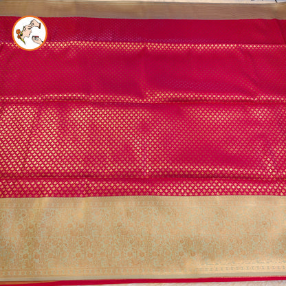 Magenta Pink with Turquoise Fancy border Brocade Pattern Soft Silk Saree