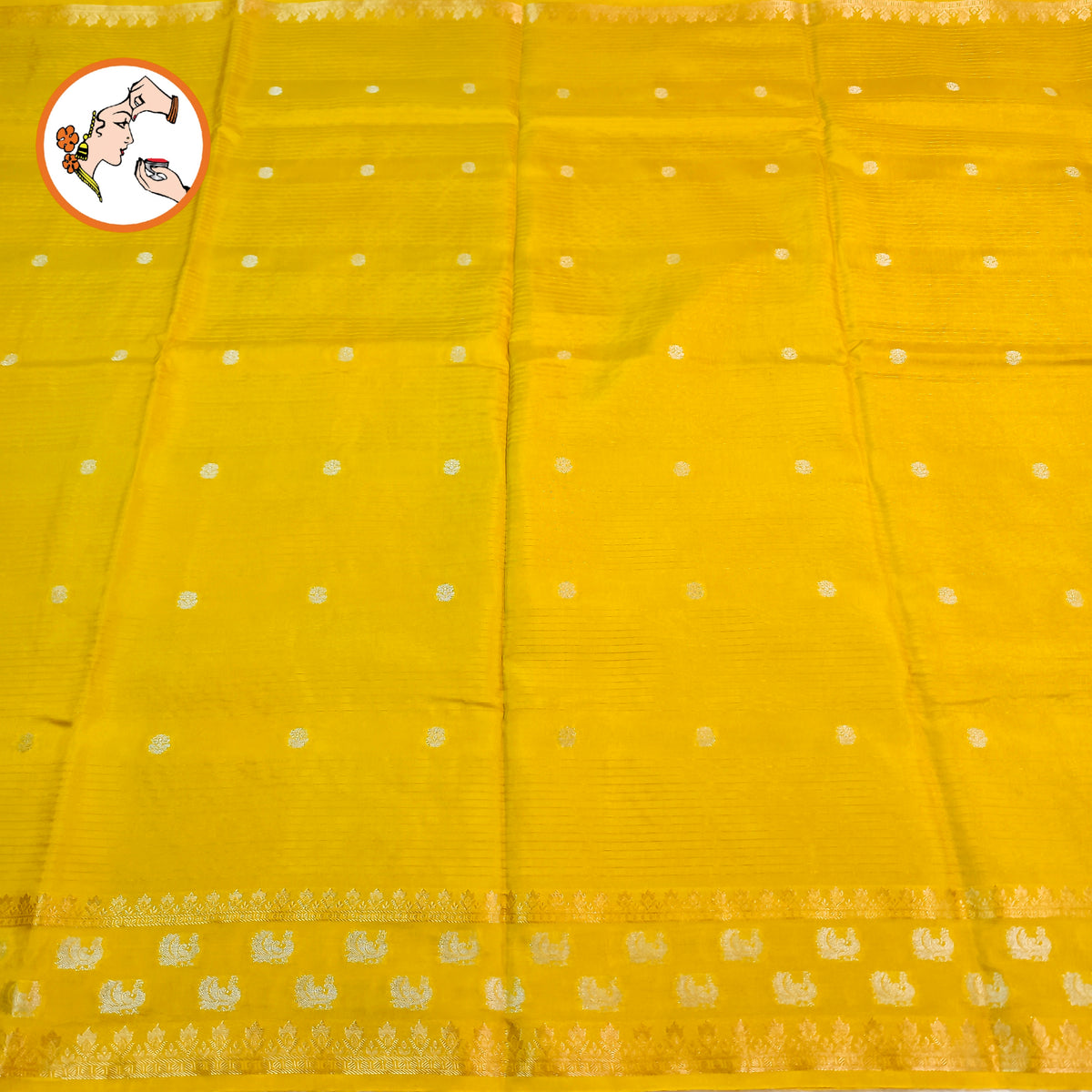 Yellow stripes body & peacock border Soft Viscose Fancy Silk Saree with Purple Contrast blouse